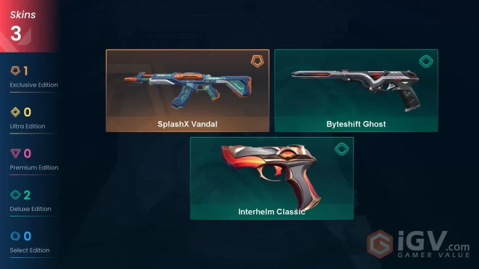 | LATAM | 3 SKINS | VALUE: 2175 VP | SplashX Vandal | Byteshift Ghost | RANKED READY | 97 LEVEL | INSTANT DELIVERY | FULL ACCESS | FcevM |