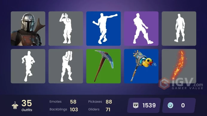 | PC | 35 SKINS | Predator | Joey | Mandalorian | Kymera | Menace | Zyg | Kondor | Mave | Sunny | Clark Kent | Guggimon | 0 VBUCKS | FzFsK |