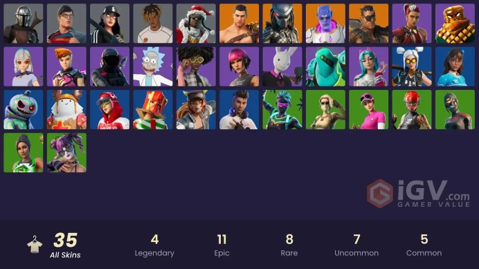 | PC | 35 SKINS | Predator | Joey | Mandalorian | Kymera | Menace | Zyg | Kondor | Mave | Sunny | Clark Kent | Guggimon | 0 VBUCKS | FzFsK |