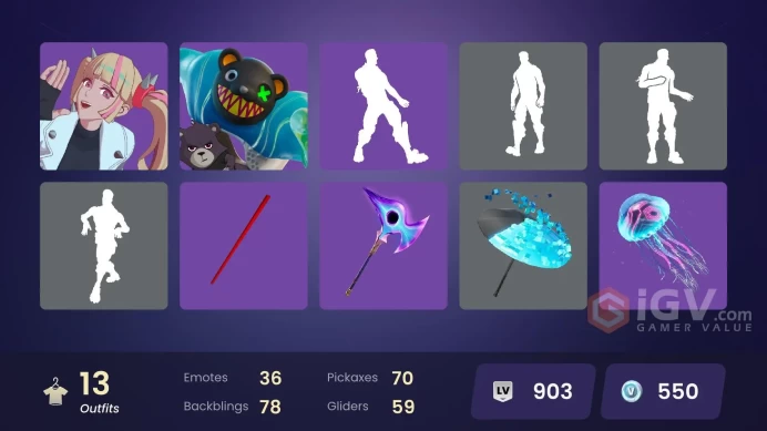 | PC/XBOX | 13 SKINS | Son Goku | Twyn | Paradigm (Reality-659) | Meow Skulls | Grriz | Bytes | Santa Dogg | UNSC Spartan | 550 VBUCKS | Fct6s |
