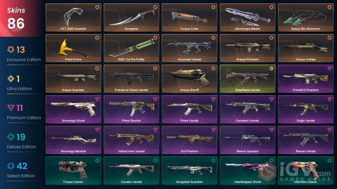 EU/TR 86 skins | VCT 2025 Karambit | Araxys Bio-Atomizers | Kuronami Vandal | RGX 11z Pro Firefly | Prelude to Chaos Vandal | Araxys Phantom | A