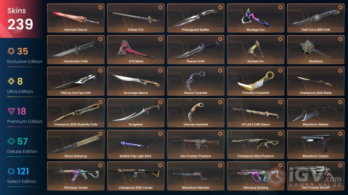 VALORANT EU WEST SERVER 239 SKİNS(+22 KNİFE,ONE TAP+PHASEGUARD+CHAMPİONS 2024 +2025+BLACKTHORN PACKED)AUTO DELIVERY FULL ACCESS-LIFETIME WARRANT