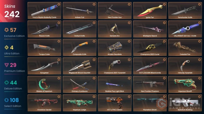 VALORANT EU WEST SERVER 242 SKİNS (+23 KNİFE, CHAMPİONS 2021 PACKED+ARCANE SHERİFF, İGNİTA FAN+VCT )AUTO DELIVERY FULL ACCESS-LIFETIME WARRANT