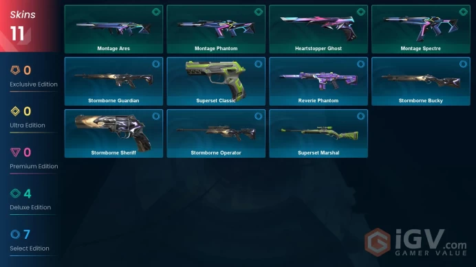 | AP | 11 SKINS | VALUE: 875 VP | Montage Ares | Montage Phantom | RANKED READY | 36 LEVEL | INSTANT DELIVERY | FULL ACCESS | G1SXZ |