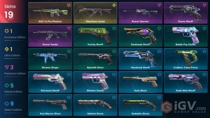 | LATAM | 19 SKINS | VALUE: 11250 VP | Elderflame Vandal | Reaver Sheriff | RANKED READY | 226 LEVEL | INSTANT DELIVERY | FULL ACCESS | FyyRO |
