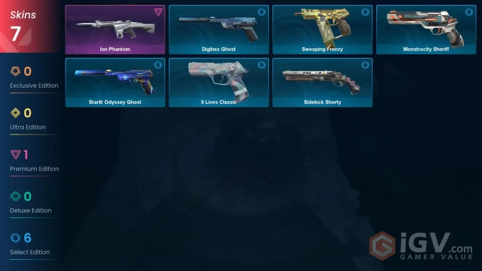 | AP | 7 SKINS | VALUE: 1775 VP | Ion Phantom | 9 Lives Classic | RANKED READY | 124 LEVEL | INSTANT DELIVERY | FULL ACCESS | FyQlp |