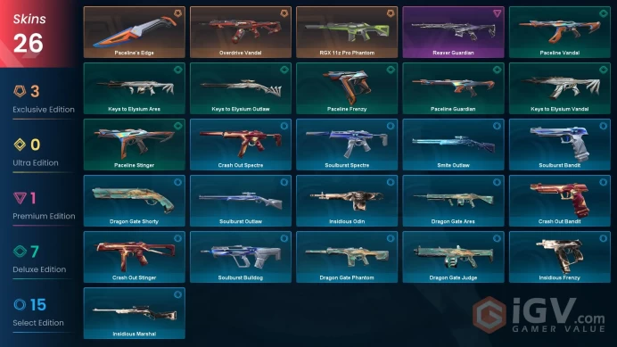 | BR | 1 KNIFE | 25 SKINS | VALUE: 7000 VP | Paceline's Edge | Overdrive Vandal | SILVER 3 | 26 LEVEL | INSTANT DELIVERY | FULL ACCESS | FzPAn |