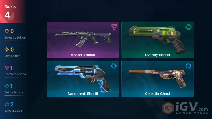 | AP | 4 SKINS | VALUE: 1775 VP | Reaver Vandal | Overlay Sheriff | RANKED READY | 106 LEVEL | INSTANT DELIVERY | FULL ACCESS | FzUFz |
