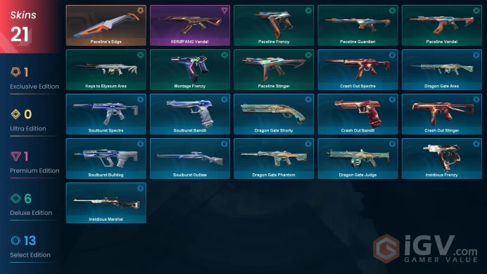 [EU] 21 SKINS | 1 KNIFES | 14 AGENTS | Paceline's Edge, XERØFANG Vandal, Paceline Frenzy, Montage Frenzy | ~ 1,775 VP Inventory value