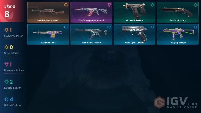 [NA] 8 SKINS | 0 KNIVES |Gaia's Vengeance Vandal Neo Frontier Marshal Guardrail Frenzy Guardrail Shorty Fiber Optic Classic Fiber Optic Spectre 