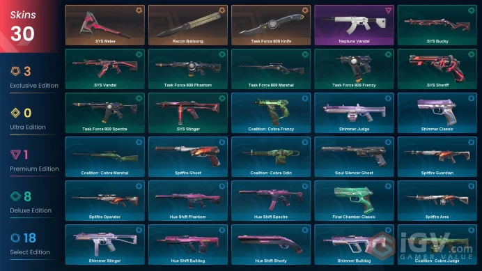 [EU] 30 SKINS | 3 KNIFES | 24 AGENTS | Task Force 809 Knife, Recon Balisong, .SYS Melee, Neptune Vandal | ~ 5,325 VP Inventory value