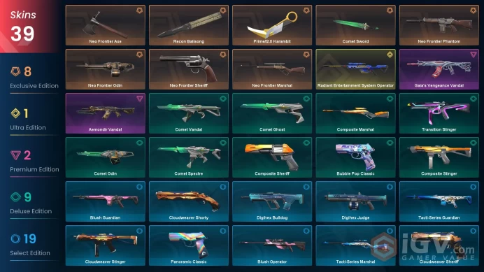 EU/TUR 29675 Spent VP Prime//2.0 Karambit Neo Frontier Phantom Aemondir Vandal Gaia's Vengeance Vandal Recon Balisong Neo Frontier Marshal Radia