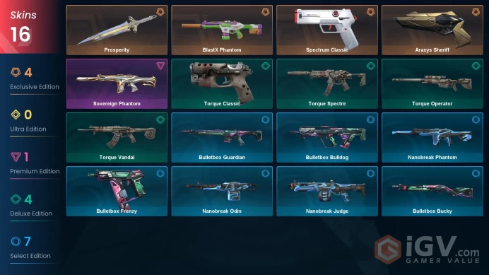 [NA] Email | 10k VP Spent | 16 Skins | BlastX Phantom | Prosperity | Sovereign Phantom | Araxys Sheriff | Spectrum Classic | Torque Vandal