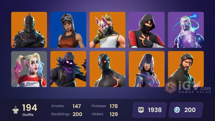 [PC] 193 skins | OG STW | Renegade Raider | Black Knight | Galaxy | IKONIK | The Reaper | Glow | Blue Squire | 200 VB