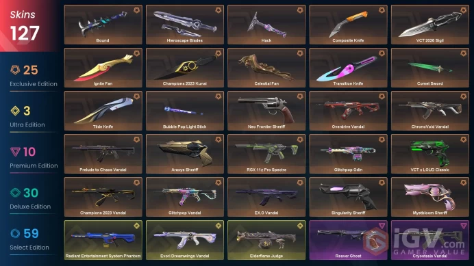 EU/TUR 84165 Spent VP Ignite Fan Champions 2023 Bundle VCT 2026 Sigil Evori Dreamwings Vandal RGX 11z Pro Spectre Cryostasis Vandal Prime Vandal