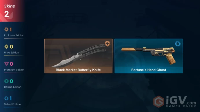 [NA]   2   SKINS | 1    KNIVES |    Black.Market Butterfly Knife Fortune's Hand Ghost