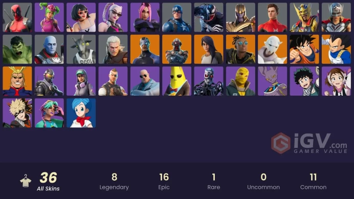 ACC225 Fortnite Account [PC] 36 skins | Rogue Agent | Malik | The Visitor | Snap | All Might | Son Goku | Gear Specialist Maya | Carbide | Veget