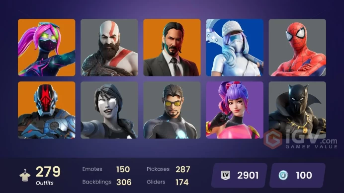 PC/PSN/Xbox/Nintendo 279 skins | Leviathan Axe | Master Chief | Gold Kratos | Vivi Chroma | Subzero Cryptic | Black Adam | Cloud Striker | Sultu