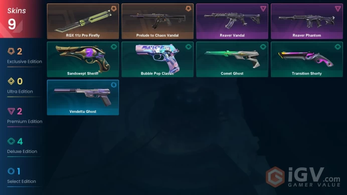 EU | VP 185 | LVL 127 | RGX 11z Pro Firefly | Prelude to Chaos Vandal | Reaver Phantom | Reaver Vandal | Comet Ghost | Sandswept Sheriff | V0907