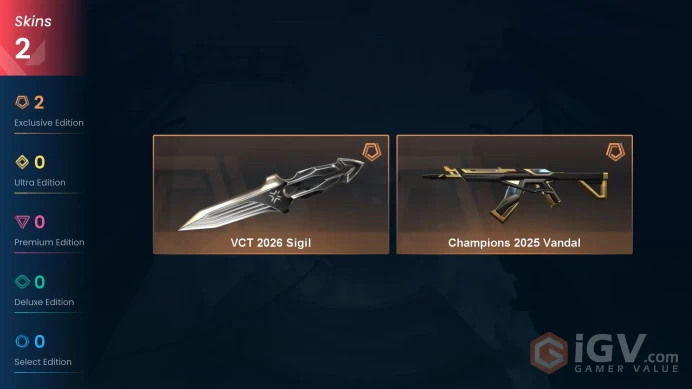 Eu-Europe | Champions 2025 Vandal | VCT 2026 Sigil | 2 Skins | Level 20 | Full Access