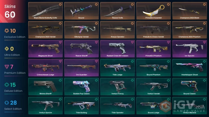 60 Skin // EU-TR // Champions 2023 + Champions 2024 + Glitchpop + Chaos + Araxys + Prime + Magepunk + 5 Knife + MORE // FULL Access // Bronze 2