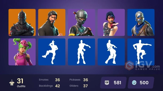 FA / 15 SKINS / BLACK KNIGHT / SPARKLE SPECIALIST / THE REAPER / BLUE SQUIRE / ROYALE KNIGHT