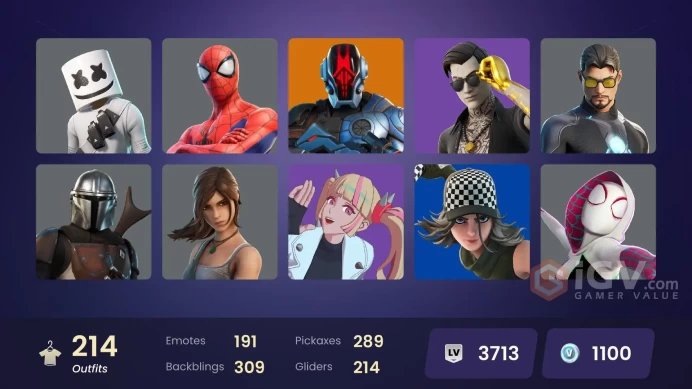  ACC276 Fortnite Account [PC] 214 skins | Snap | Hades | The Foundation | Ronin | Menace | Spire Assassin | The Imagined| 1100 VB 
