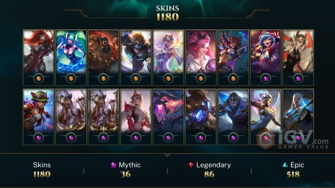 EMAIL CHANGEABLE EUNE (Transferable) 169 CHAMPS 138KBE 1180 SKINS 22 PRESRTIGE 138 LITTLE LEGENDS (3 MYTHIC) 338 EMOTE