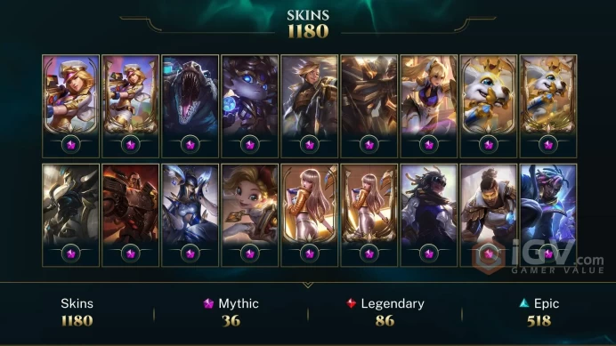 EMAIL CHANGEABLE EUNE (Transferable) 169 CHAMPS 138KBE 1180 SKINS 22 PRESRTIGE 138 LITTLE LEGENDS (3 MYTHIC) 338 EMOTE