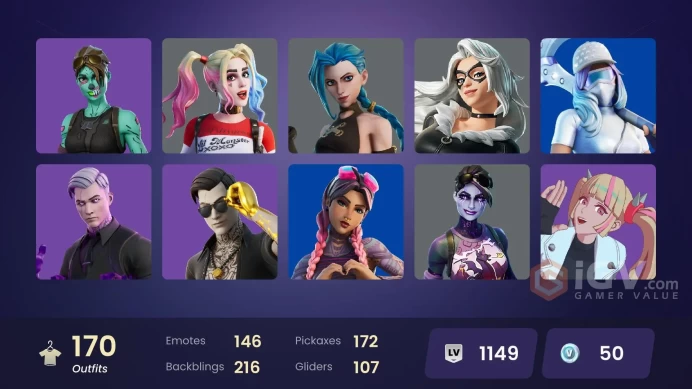 ACC275 Fortnite Account [PC] 170 skins | Arcane Vi | Sultura | Lina Scorch | Arcane Jinx | Hades | All Might | Ronin | Omegarok | Twyn | Era | A