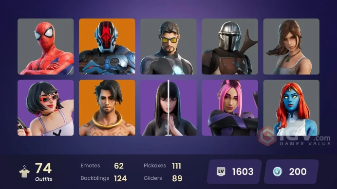 ACC289 Fortnite Account [PC] 74 skins | Kymera | Torin | Snap | The Cube Queen | The Foundation | Ronin | Menace | Predator | Dynamo Dancer | Sp