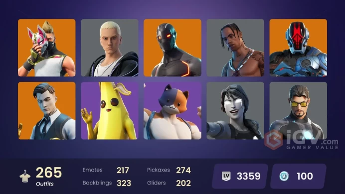 ACC269 Fortnite Account [PC] 265 skins | Travis Scott | Gold Meowscles | Gold Midas | Gold Brutus | Shady Doggo | The Foundation | Rox | Ronin |