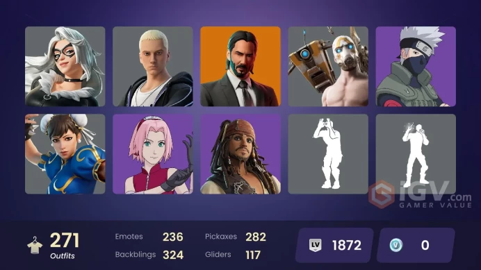 [PC] 265 Skins 380K VBucks Spend John Wick | Master Chief | Chun-Li | Kratos | Omega (Max Level)