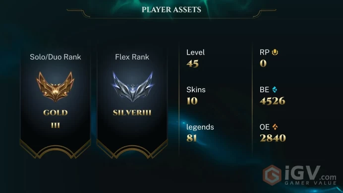 [EUW] S2026 - Gold 3 - 8W - 6L - +30/-10 LP Gain - 4K Be -Honor 5 - 16 Skin Shard- Instant Delivery