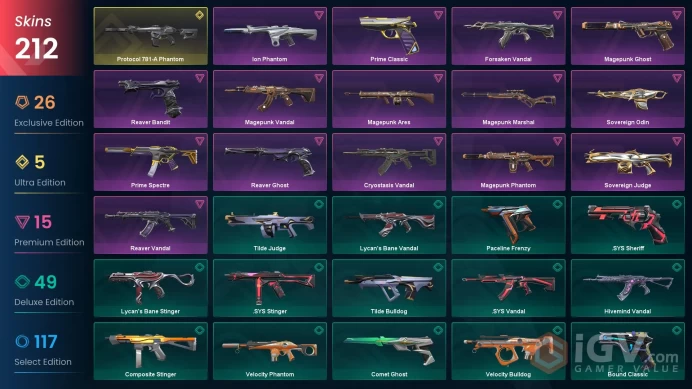 [EU] Valorant 212 Skins Full Access