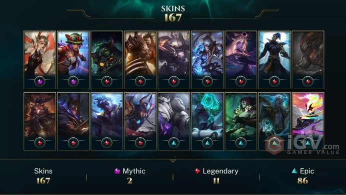 EUW - 264 LVL - MID Main - 167 Skins - All Champions - Risen Legend LeBlanc - Dawnbringer Yone - Galaxy Slayer Zed - Nightbringer Yasuo - WE139