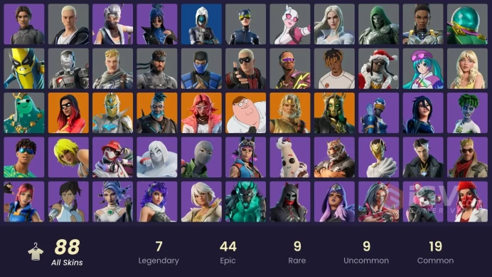 [PC/PSN/XBOX] 88 skins | Explorer Emilie | Redcap | Harbinger Armor Omegarok | Challenger | Immortal Zeus | Fancy Peter Griffin (No Hat) vtt22