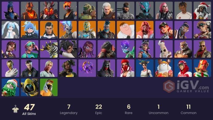 113 Skins Fa / Warpaint / Astro Assassin / Lara Croft / Rabbit Raider / gs063