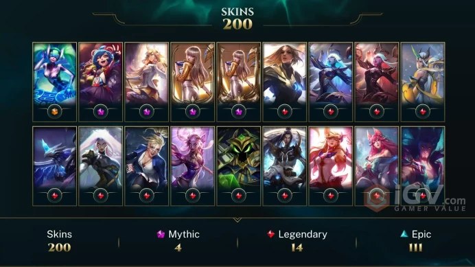NA EMAIL CHANGEABLE 84 CHAMPIONS 200 SKINS Prestige K/DA Kai'Sa 2X Prestige Star Guardian Soraka 80 CHROMAS 82 L LEGENDS