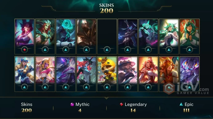 NA EMAIL CHANGEABLE 84 CHAMPIONS 200 SKINS Prestige K/DA Kai'Sa 2X Prestige Star Guardian Soraka 80 CHROMAS 82 L LEGENDS
