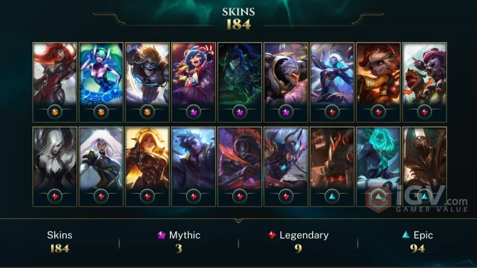 NA EMAIL CHANGEABLE 149 CHAMPIONS 184 SKINS 130 LITTLE LEGENDS Prestige PROJECT: Zed Soulstealer Vayne Last Play 2024 
