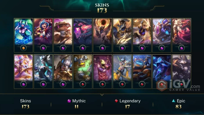 NA EMAIL CHANGEABLE ALL CHAMPINS 152K BE 15KOE 173 SKINS 8 PRESTIGE 118 INV SKINS 31 L LEGENDS 168 EMOTES