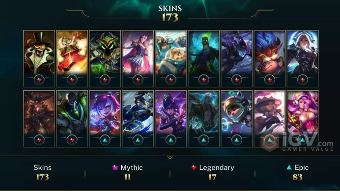 NA EMAIL CHANGEABLE ALL CHAMPINS 152K BE 15KOE 173 SKINS 8 PRESTIGE 118 INV SKINS 31 L LEGENDS 168 EMOTES