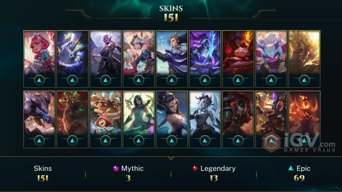 NA EMAIL CHANGEABLE 116 CHAMPIONS 69K BE 153 SKINS 213 LITTLE LEGENDS 3X MYTHIC 234 MYTHIC ESSENCE 248 EMOTE 