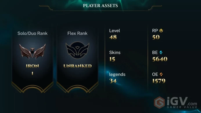 EUW / IRON 1(60LP)  - 34 Champ - 15 Perfect Skins(3 Legendary, 9 Epic) - 5.6K BE - HONOR 3 - S12 ACC - UNVERIFIED MAIL - FULL ACCES -CHEAP