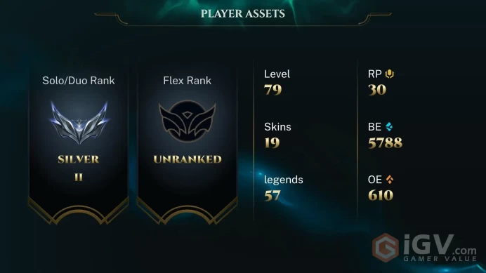EUW / SILVER 2 -+60 LP GAIN - 57 Champ - 19 Good Skins(2 Legendary, 12 Epic) - 5.7K BE - HONOR 3 - S11 ACC - UNVERIFIED MAIL - FULL ACCES -CHEAP