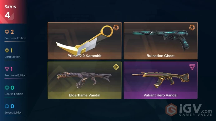EU/TR | Prime//2.0 Karambit, Valiant Hero Vandal, Elderflame Vandal, Ruination Ghost [Full Access]
