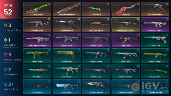Latam | Gaia's Fury, Glitchpop Vandal, Forsaken Vandal, Protocol 781-A Phantom, Sovereign Phantom, Singularity Sheriff, Neo Frontier Sheriff