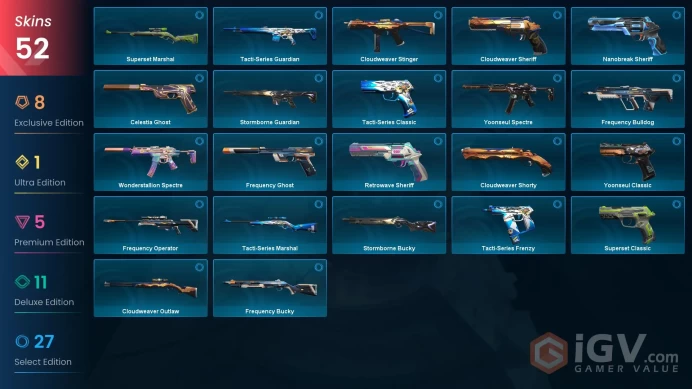 Latam | Gaia's Fury, Glitchpop Vandal, Forsaken Vandal, Protocol 781-A Phantom, Sovereign Phantom, Singularity Sheriff, Neo Frontier Sheriff