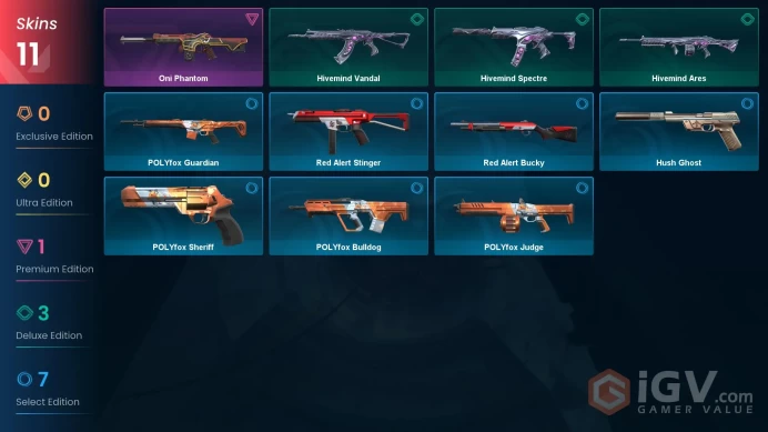 | LATAM | 11 SKINS | VALUE: 1775 VP | Oni Phantom | Hivemind Ares | RANKED READY | 22 LEVEL | INSTANT DELIVERY | FULL ACCESS | BbZtQ |